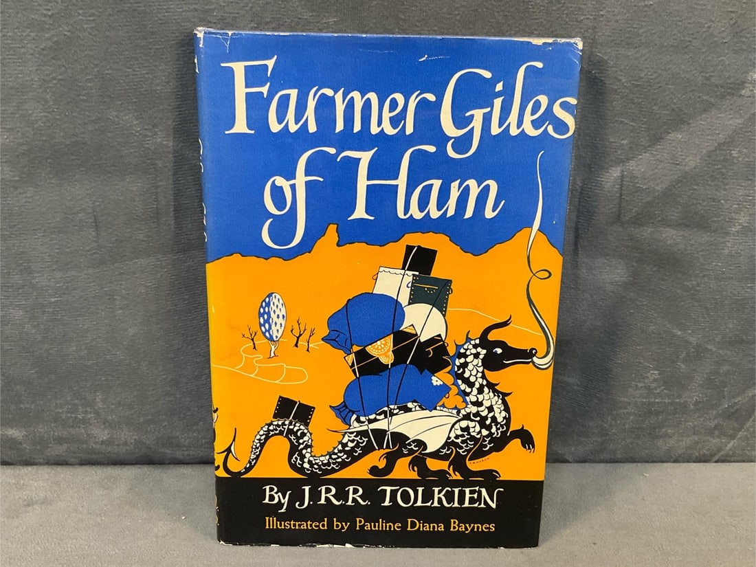 J.R.R. Tolkien's "Farmer Giles of Ham": "Farmer Giles of Ham" by J.R.R. Tolkien. First United States edition , first impression, with original dust jacket. Published 1950 Houghton Mifflin Company Boston, and Riverside Press Cambridge,