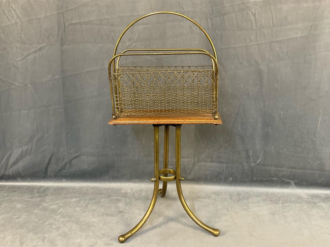 Canterbury By Hall and Sons: Late Victorian circa 1880 English book/newspaper/magazine/sheet music revolving rack/stand/Canterbury. Marked "Hall BM" with design registration number for S. Hall and Sons (1877-1886) cabinet and