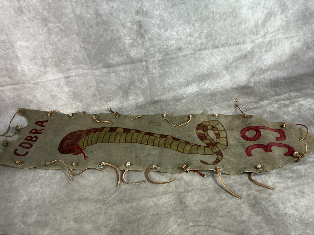 Boy Scouts Cobra Banner: Vintage handmade Boy Scouts banner. Leather "Cobra" number 39. Measures 9 inches wide x 36 inches long.