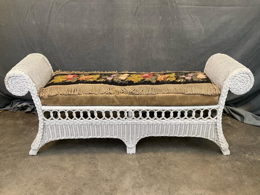 Wicker Upholstered Bench (1 of 9)