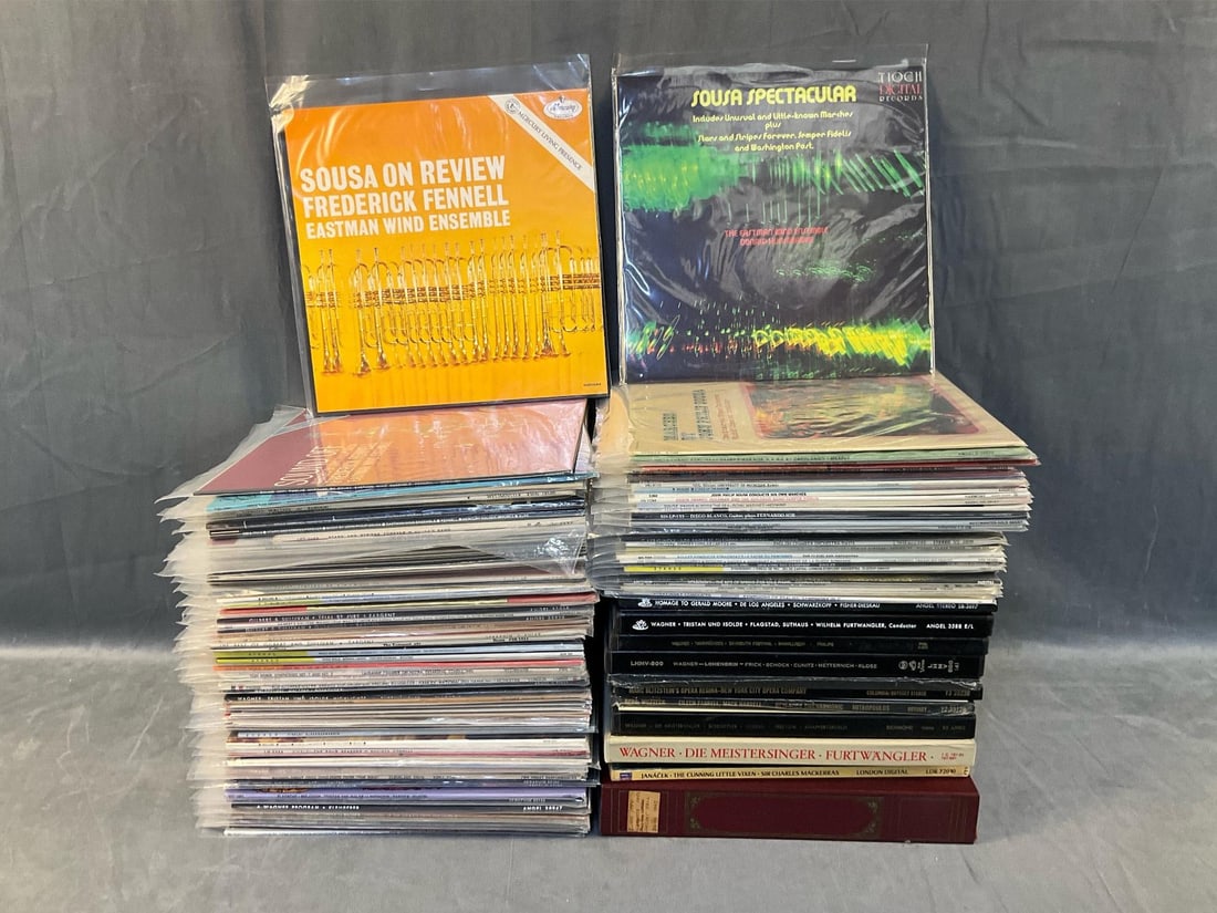 Record LPs: Lot of approximately one hundred and forty vintage collectible Classical Music and John Philip Sousa record albums including boxed sets. Featuring works by; New York City Opera Company, Strauss,