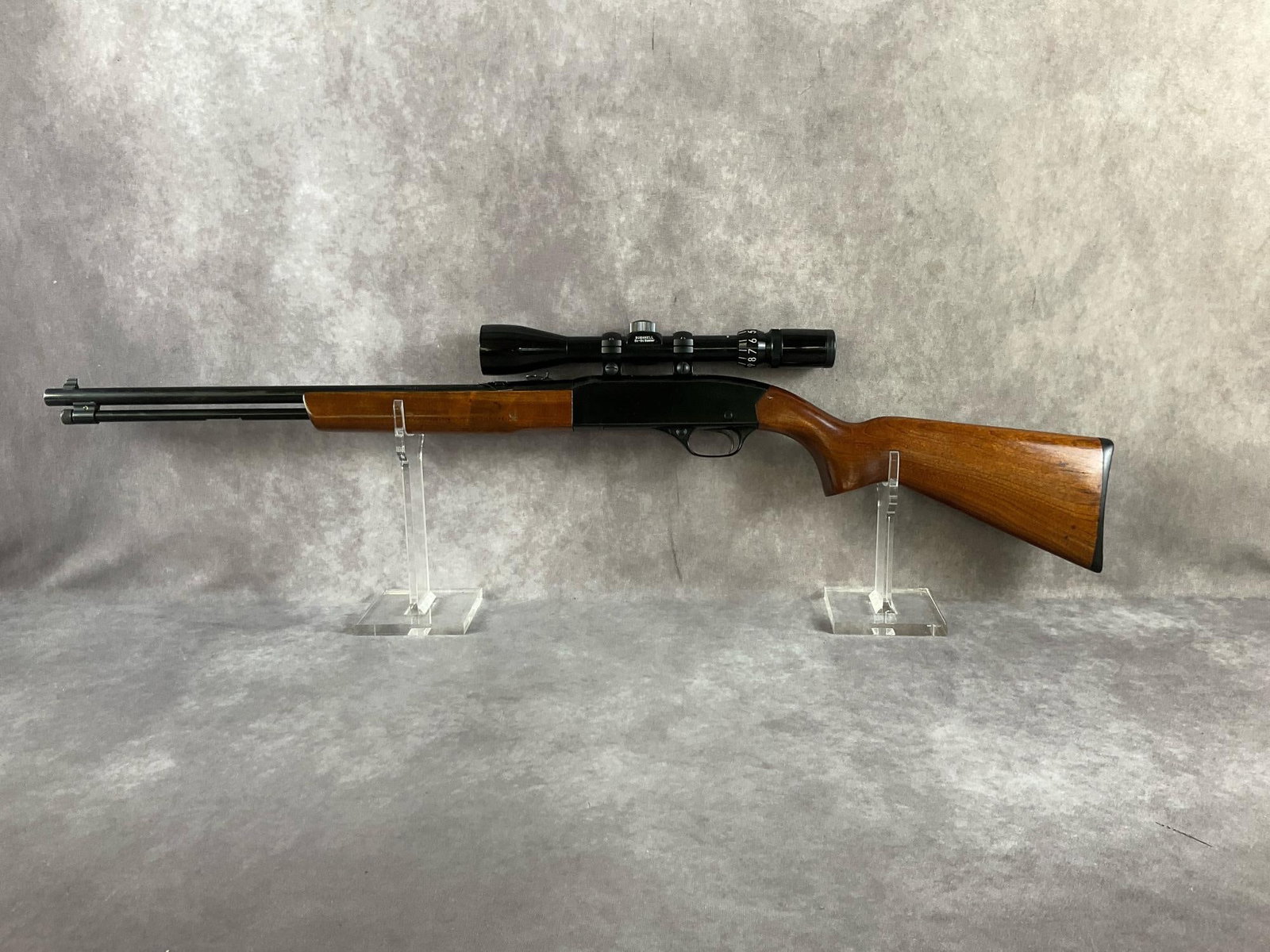 Winchester 22 S,L,LR Rifle: Serial # 8938374 Model 190. Semi-automatic 22 rifle. Tube feed magazine. Clean bore, functions correctly. Some light rust and pitting on barrel. Wood stock and forend clean and in good condition.
