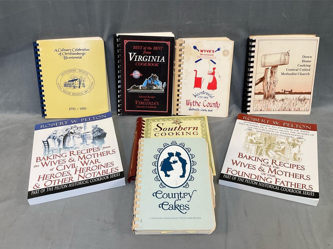 Local Collectible Cookbooks: Lot of eight late 20th century local cookbooks. Featuring; "Best of the Best from Virginia Cookbook ", "Wyve's Bicentennial Cookbook 1790-1990, Wythe County”, Radford's Central United Methodist