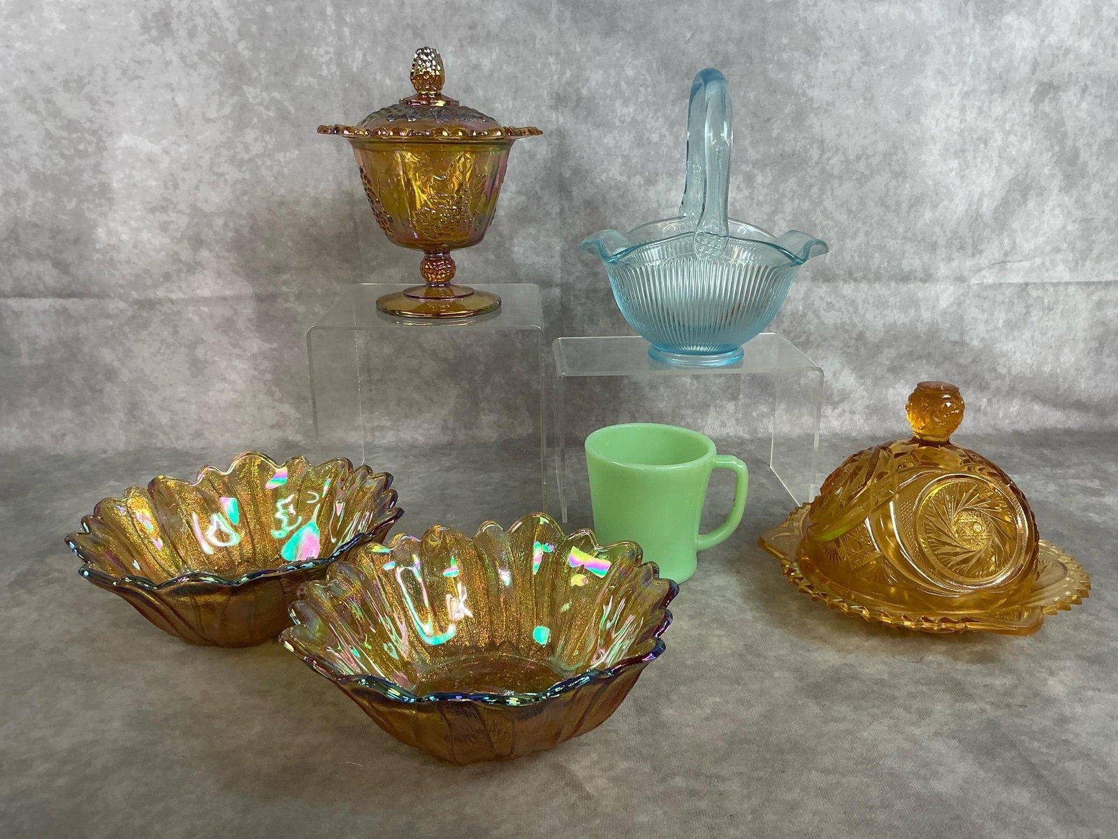 Collectible Carnival, Amber, & Jadeite Glass (1 of 11)