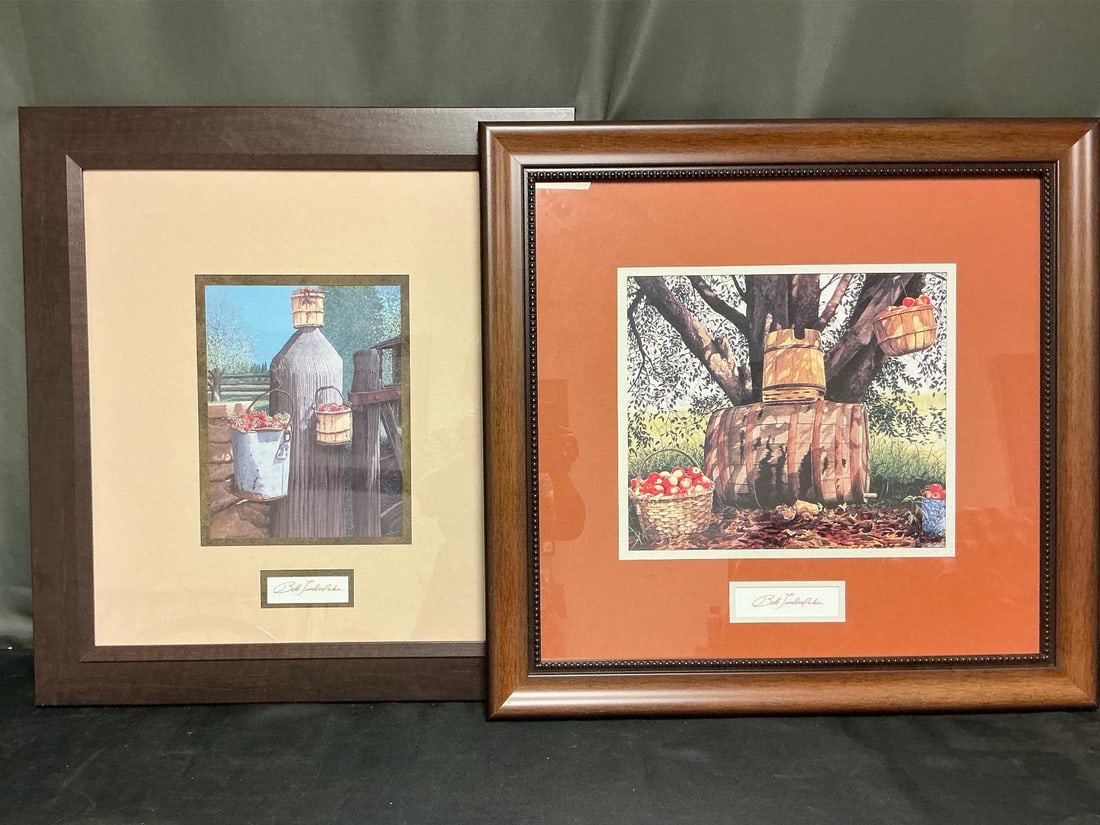 Bob Timberlake Art: Two late 1900's to early 2000's matted and framed prints. Includes "My Cider Barrel" and "Summer Berries". Both in good condition. Barrel picture measures 25 inches wide x 1.5 x 24 inches tall.