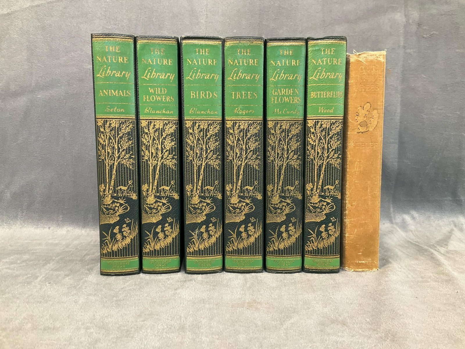 Nature Books: Lot of seven books including set of six ""The Nature Library "" Book Set with color illustrations by Clarence M. Weed, published 1926 by Doubleday. Plus ""Our Native Trees" with photos and