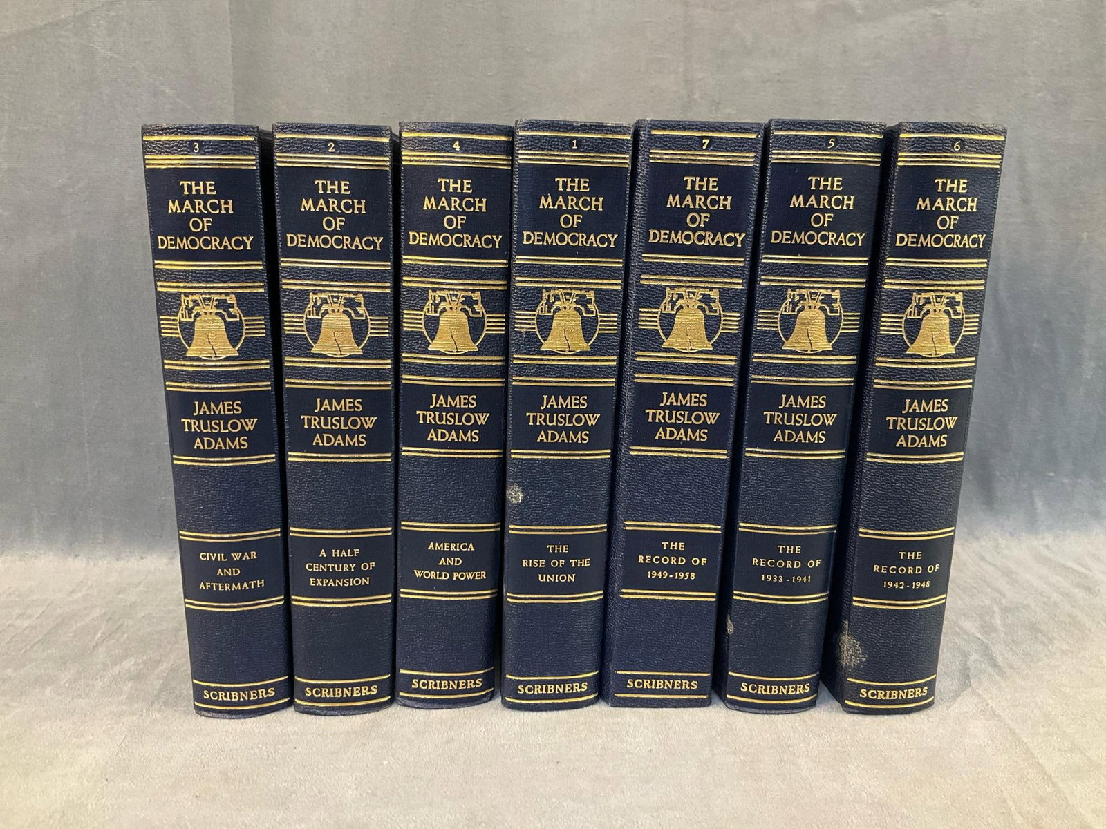 ""The March of Democracy" Book Set: ""The March of Democracy "" seven volume book set published 1932-47 by Charles Scribner's Sons with photos and illustrations. Good condition. Measures 1.75 inches wide x 6.5 x 9.5 inches tall.