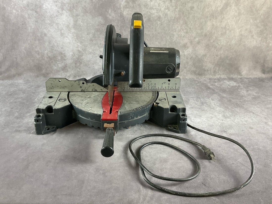 Craftsman Compound Miter Saw: Model number 137.245100 10 inch saw. 120 volt 2.5 HP. Used, powers up and in good condition. Measures 19 inches long X 16 inches high X 15 inches high.