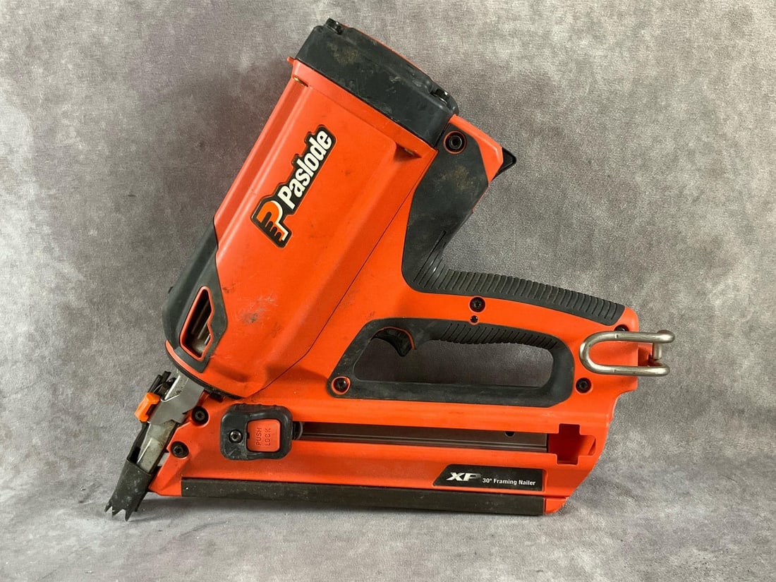 Paslode Framing Nailer: CFN325XP cordless (compressed gas) 30 degree round head framing nailer. Uses 3 1/4 inch nails. Used, untested, otherwise in good condition. Measures 14 inches long X 4 inches wide X 13 inches high.