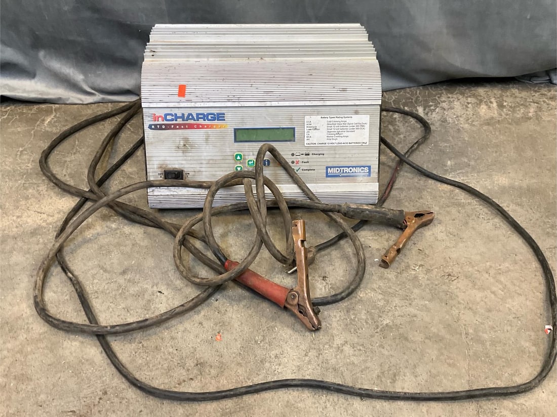 Battery Charger: Incharge RTD Fast Charger Midtronics Battery Charger. Model Number Inc 900 AA. Used condition, powers on, not tested. Measures 15.25 inches wide x 14 x 8.25 inches tall.