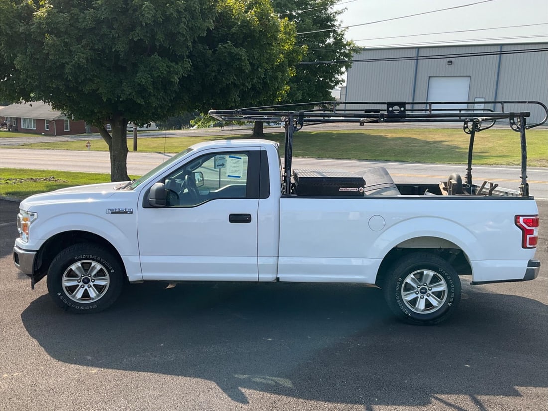 2019 Ford F150: 2019 Ford F150 regular cab, white with 97,280 miles. Transmission replaced in 2025. Back up camera, digital odometer, power windows and door locks, AM/FM radio, media input, AC. Weather Guard tool
