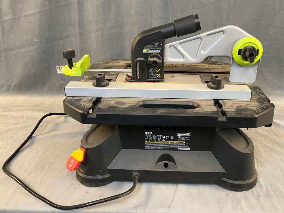 Rockwell Blade Runner: Rockwell Blade Runner Table Saw RK7323 5.5 amp, 120 volt. Used condition, tested and works. Measures 20 inches wide x 16 x 13 inches tall.