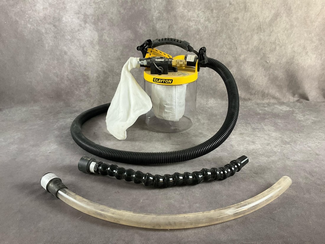 Clayton Vacuum System: Scorpion portable pneumatic HEPA vacuum system for dust control. Used, untested. Measures 7 inches in diameter X 12 inches high.