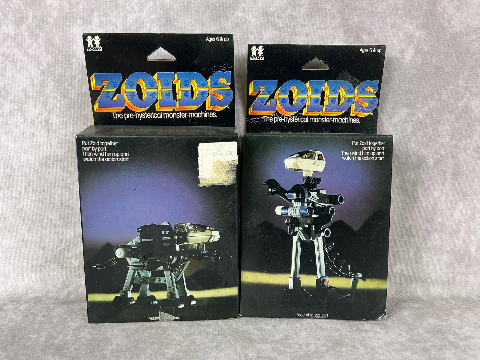 Zoids: Two 1981 Zoids sealed in original box, made in Japan. Both are sealed with original tape. Some creases and tears. Each box measures 4.75 inches wide x 1.5 x 9 inches tall.