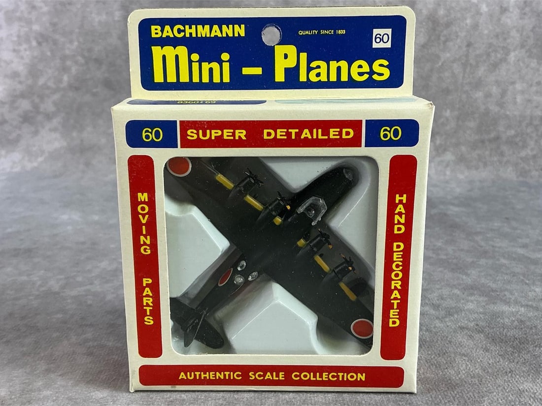 Bachmann Mini Plane: 1960s Bachmann mini plane, Kawanishi H8K2, 2 Shikoku Flying Boat. In good condition and comes with original box. Box measures 4 inches wide x 5 inches tall.