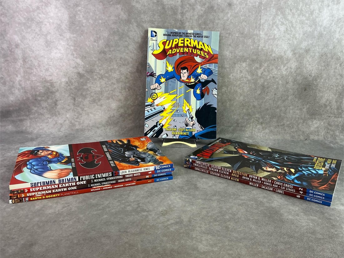 Modern DC Comics: Eight modern DC comics including Superman, Smallville, and Earth 2. All in good condition and each measures 6.5 inches wide x 10.25 inches tall.