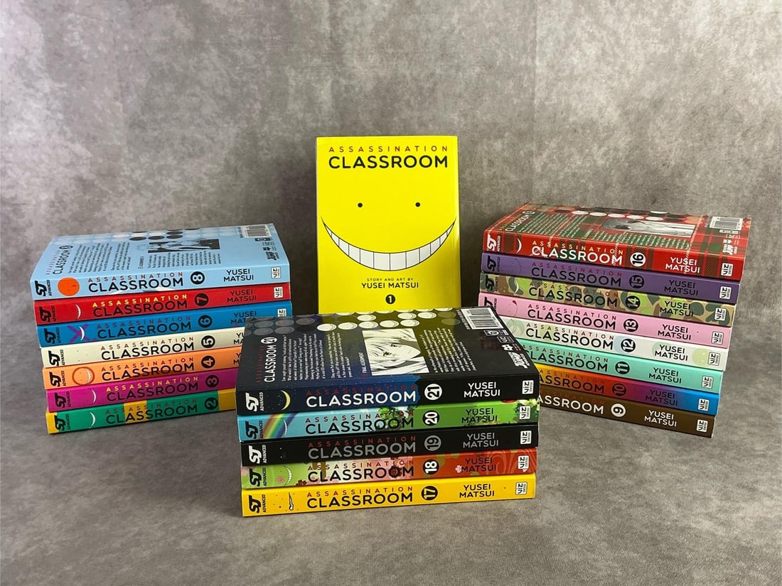 Assassination Classroom Manga: One through twenty one Assassination Classroom Manga from 2012. All in good condition. Each measures 5 inches wide x 7.5 inches tall.