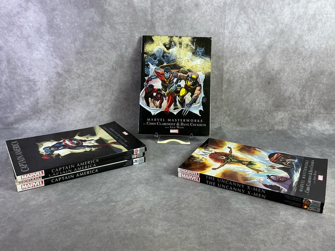 Masterworks Marvel Comics: Six Masterworks Marvel comics including Captain America volume one through three and The Uncanny XMen volume one, two and four. All in good condition and dating from 2012 through 2014. Each measures 7