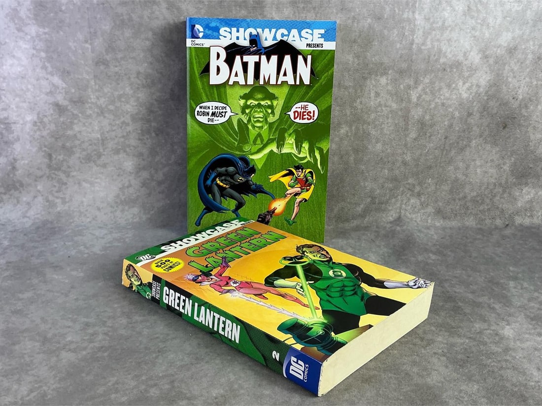 DC Comics: Two DC Showcase comics including Batman and Green Lantern. Both in good condition and dating from 2007 and 2015. Each measures 6.5 inches wide x 10.15 inches tall.