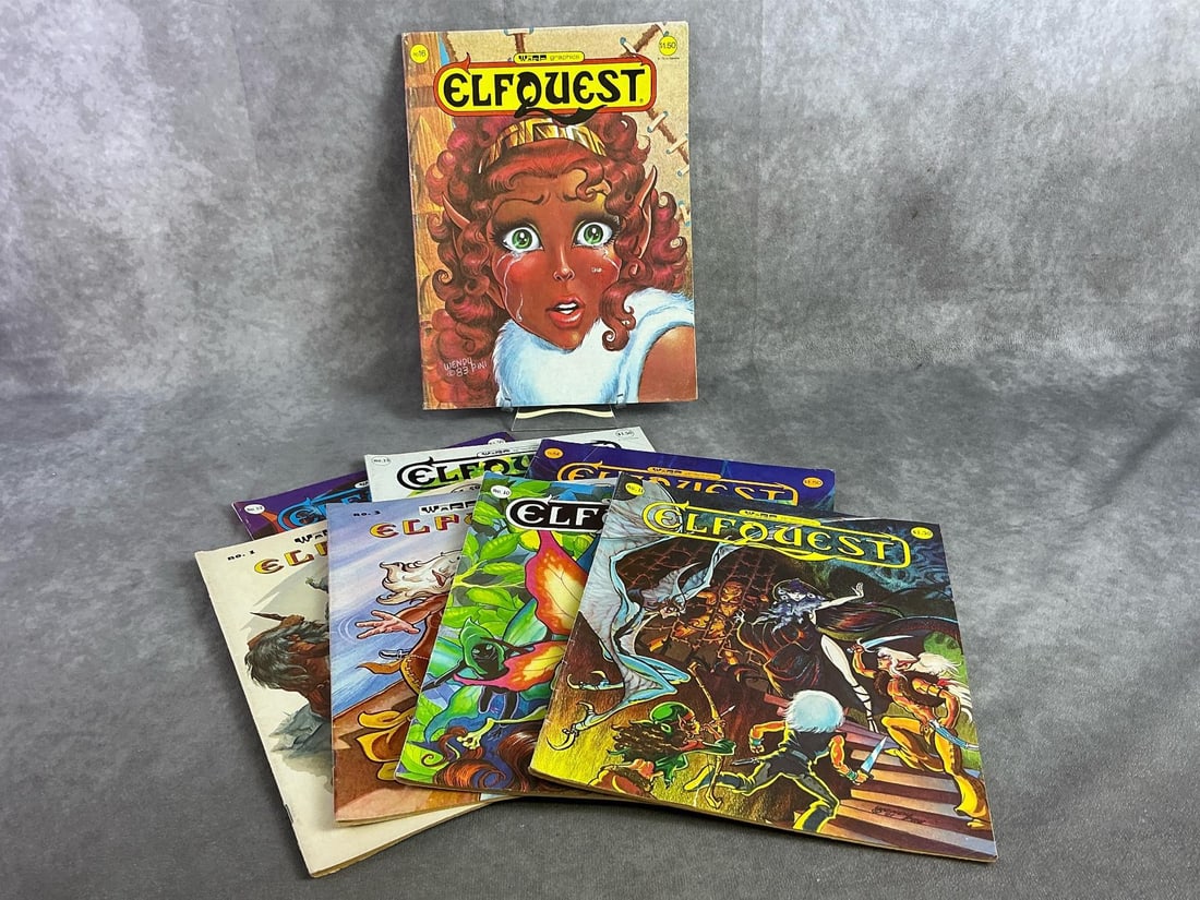 Elf Quest Comics: Eight 1980s Elf Quest comics. All in good condition. Each measures 8 inches wide x 11 inches tall.