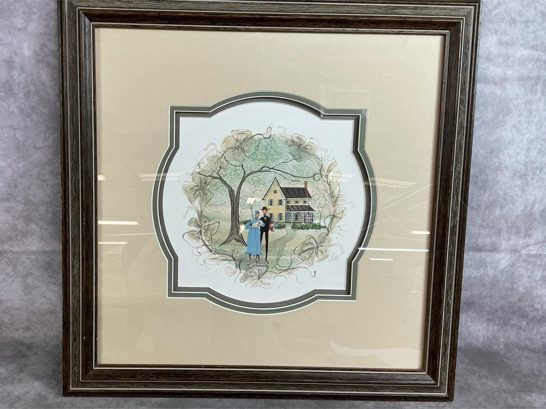 Seasons of Love Print: Late 1900's P Buckley Moss limited edition print. Seasons of Love -Spring marked 43428 framed and matted. In good condition. Measures 19 inches wide x 1.5 x 19 inches tall.