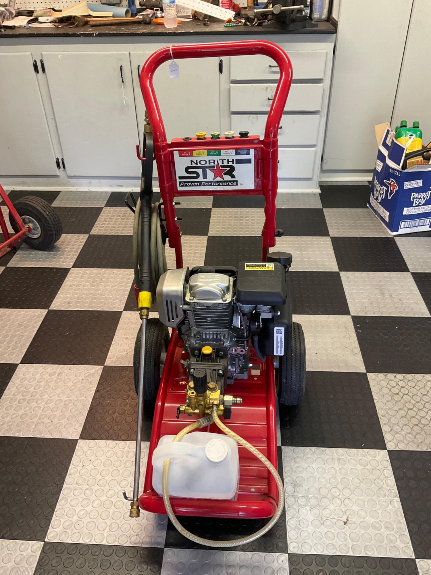Pressure Washer: North Star Pressure Washer. Used good condition, not tested. Measures 21 inches wide x 35 x 39 inches tall.
