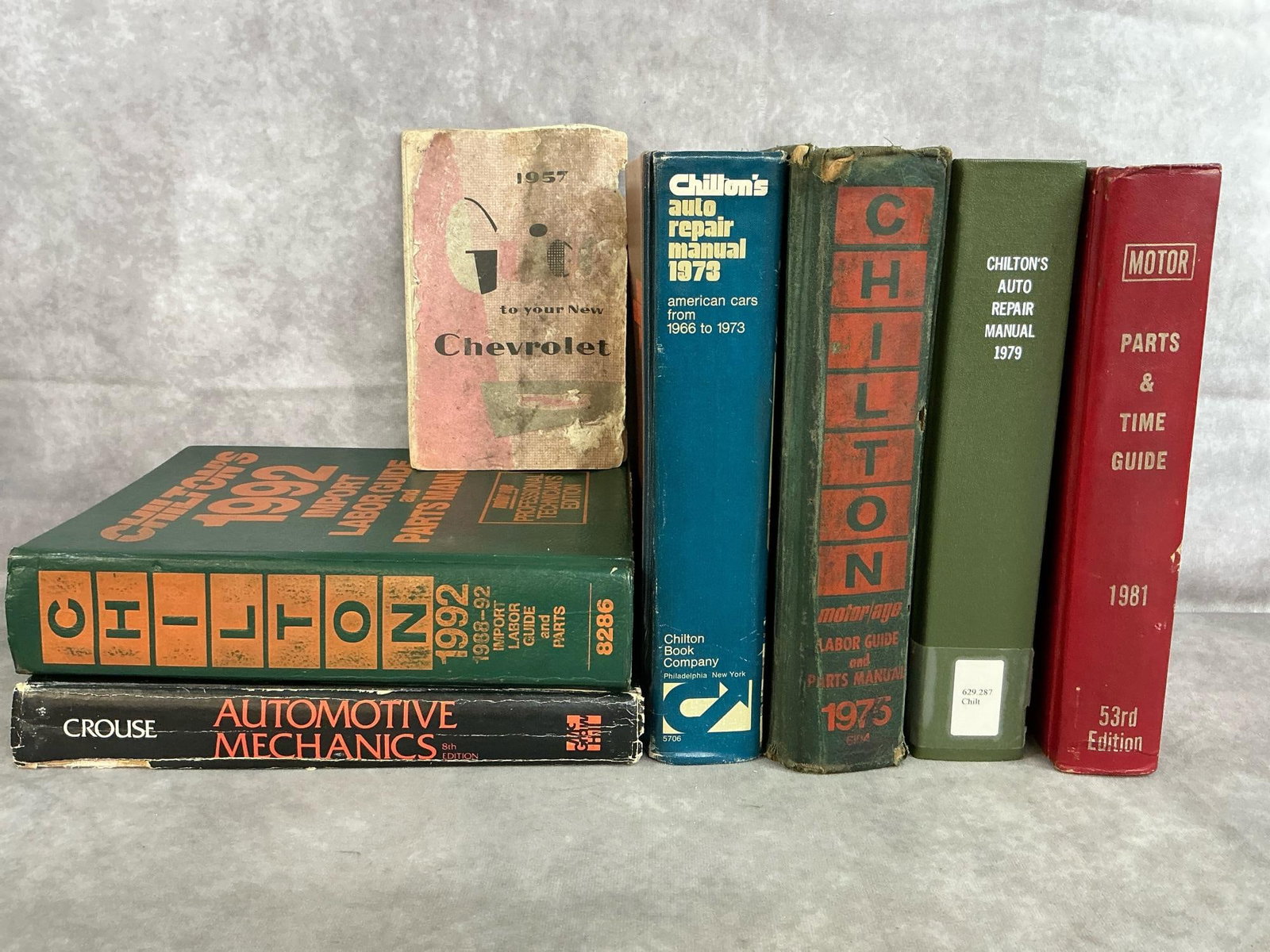 Vintage Chilton's Manuals: Mid to late 1900's Chilton's Manuals and Automotive repair books. Includes 1966-1973 Chilton's, 1975 Chilton's, 1979 Chilton's, and 1992 Chilton's. Also Crouses Automotive Mechanics, Motor Parts &