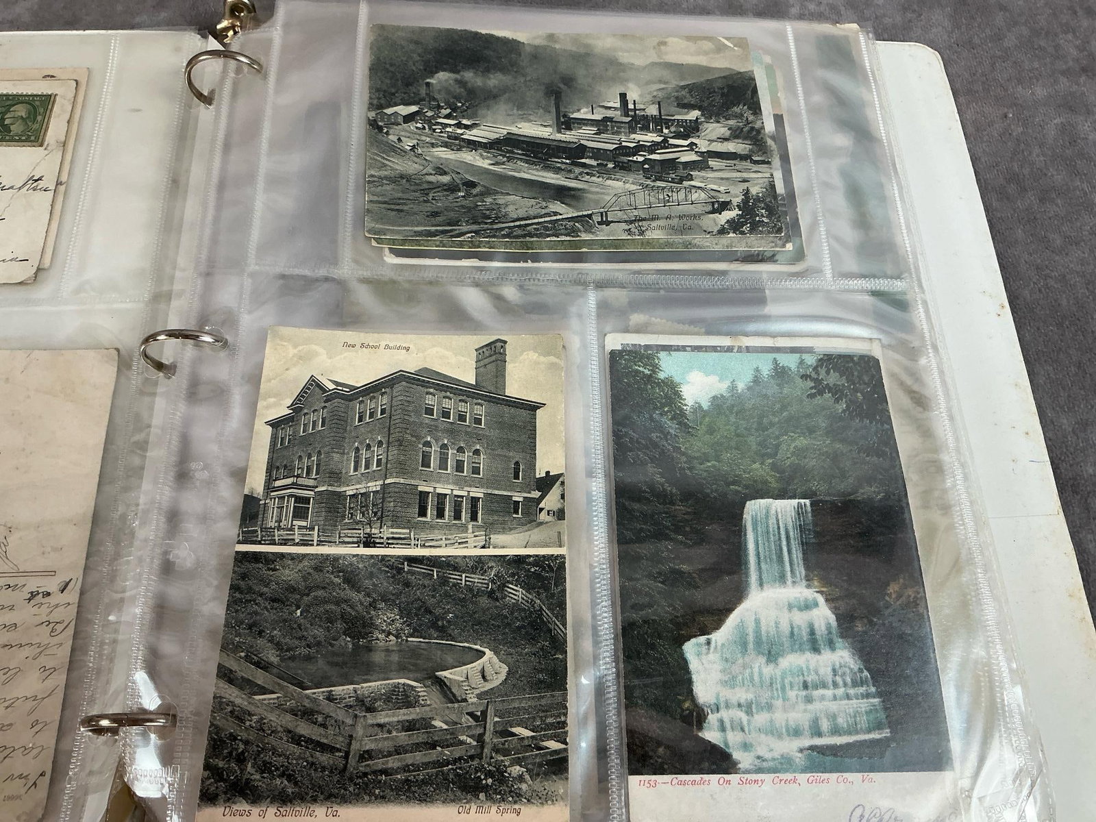 Vintage Southwest Virginia Area Post Cards: Over 100 early to mid 1900's postcards. Includes cards from Marion, Saltville, Galax, Wytheville, Roanoke, Culpepper, and areas east in Virginia. Photos of parks, lakes, churches, towns, and more.