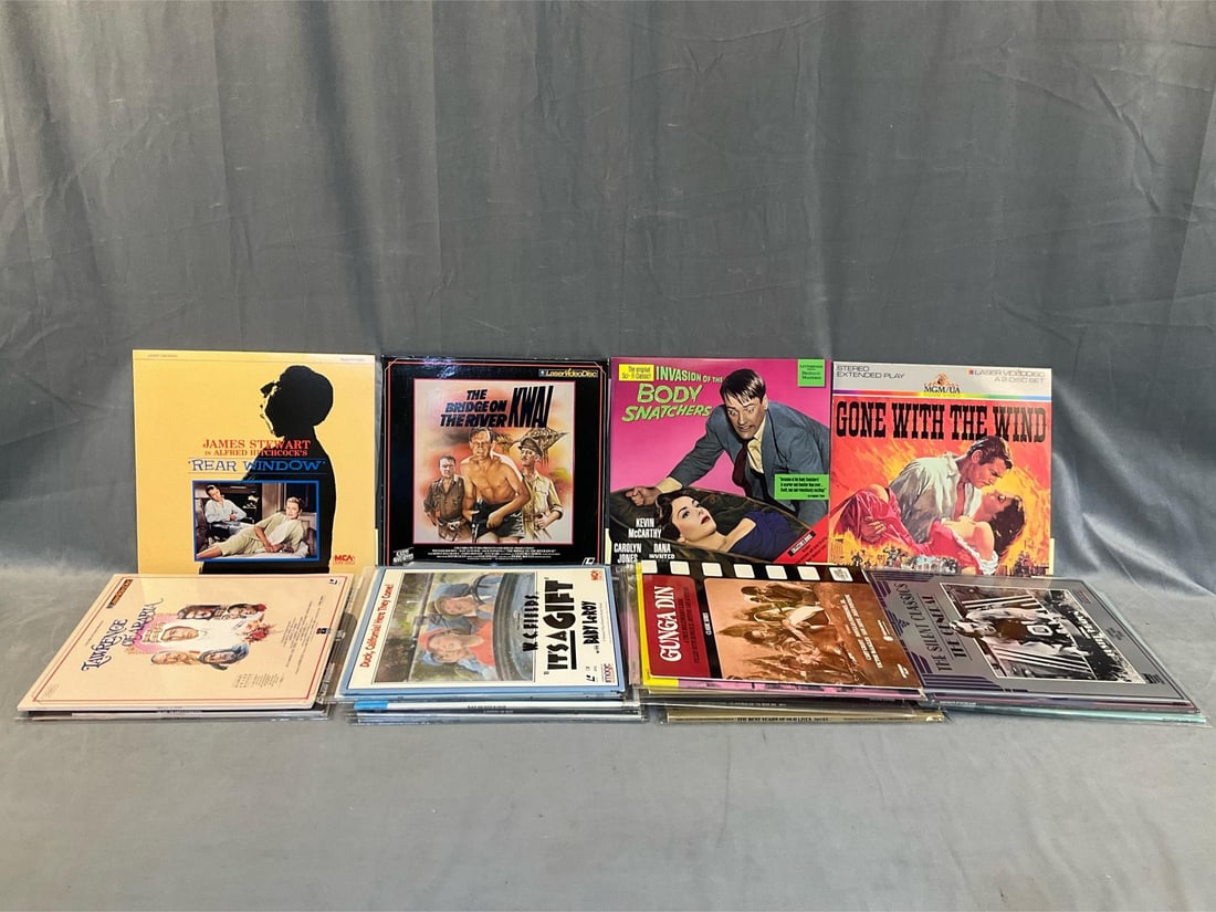 Laser Discs: Twenty three 1980's-90's classic laser disc movies including; James Stewart in Alfred Hitchcock's "Rear Window", "The Bridge On The River Kwai", "Invasion Of The Body Snatchers ", "Gone With The