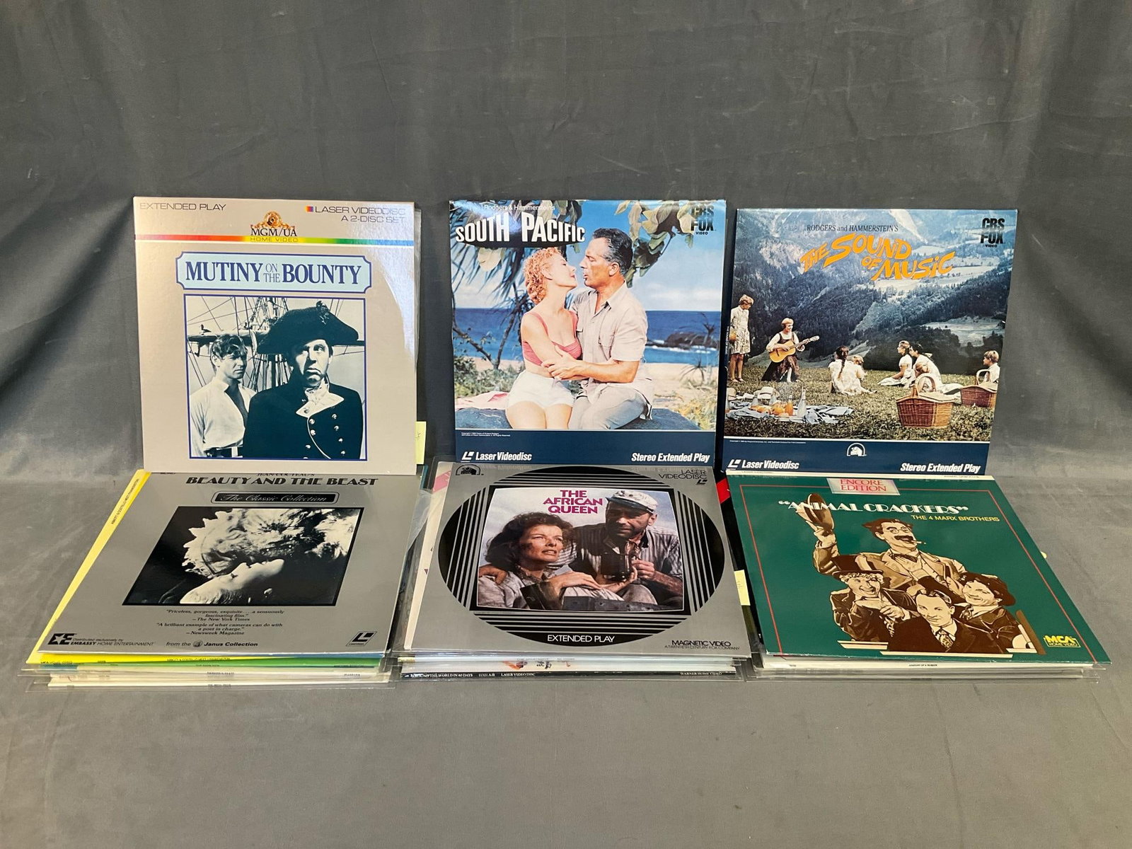 Laser Discs: Twenty three 1980's-90's classic laser disc movies including; "Mutiny On The Bounty" starring Clark Gable, Rodger's and Hammerstein's "South Pacific", "The African Queen", The Marx Brothers and