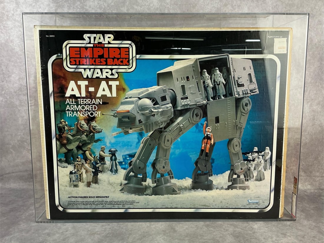 AT-AT ESB 75+ EX+/NM: 1981 Star Wars Empire Strikes Back AT-AT made by Kenner. AFA graded 75+ EX+/NM. Case measures 27 inches wide x 9.25 x 20.75 inches tall.