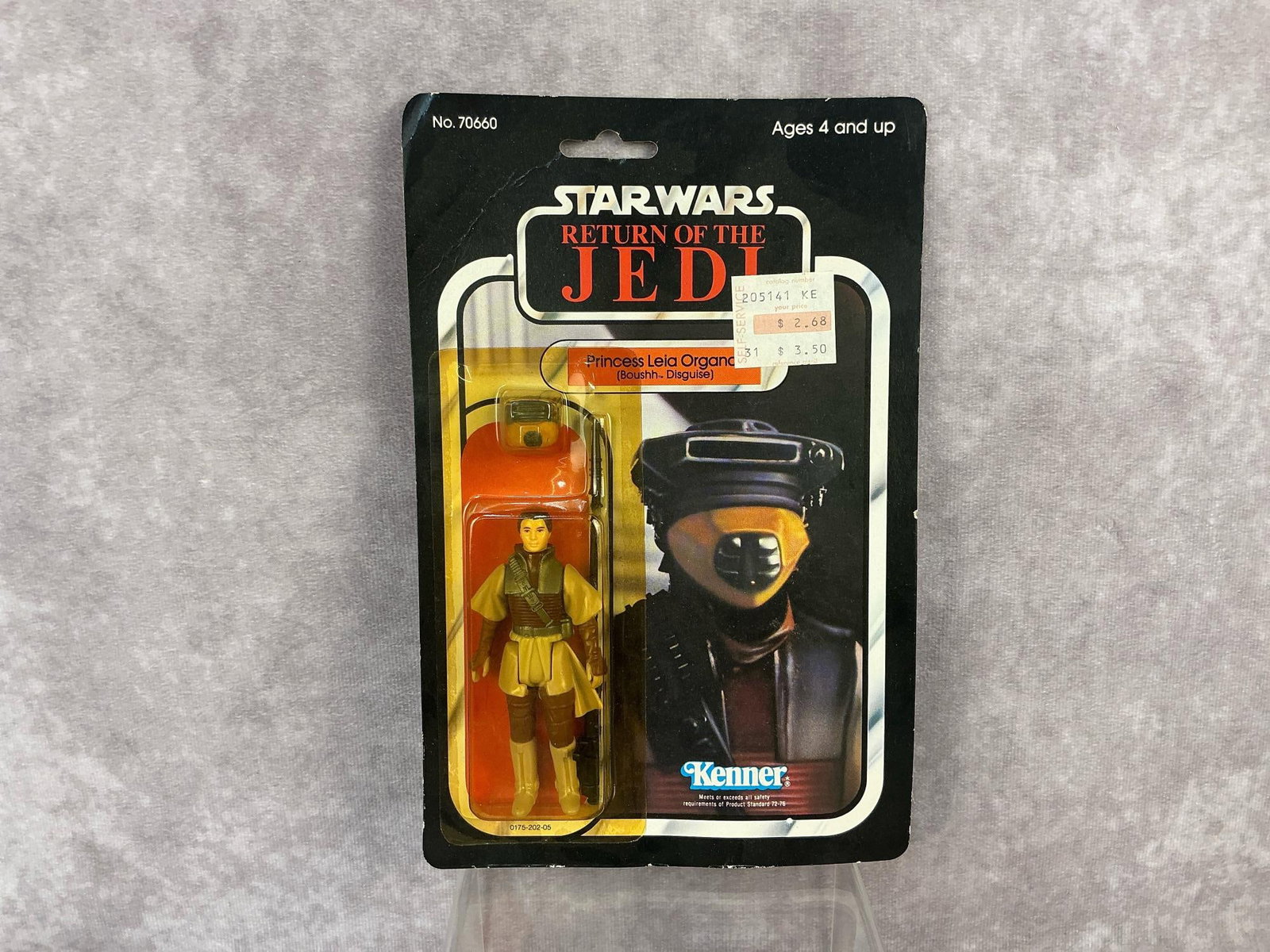 Princess Leia Organa Boushh Disguise ROTJ: 1983, 77 Back-A, Star Wars Return of the Jedi Princess Leia Organa (Boushh Disguise) made by a Kenner in Taiwan. Yellowing to blister but in good condition, bowing and a crease to card back. Measures 