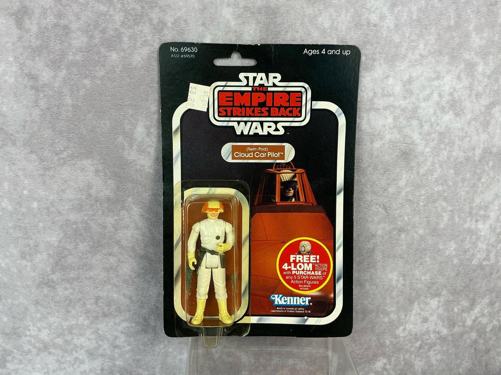 Cloud Car Pilot ESB: 1982, 47 Back, Star Wars Empire Strikes Back Cloud Car Pilot (Twin-Pod) made by Kenner in Hong Kong. Yellowing to blister but in good condition, slight bowing to top of card. Measures 6 inches wide x
