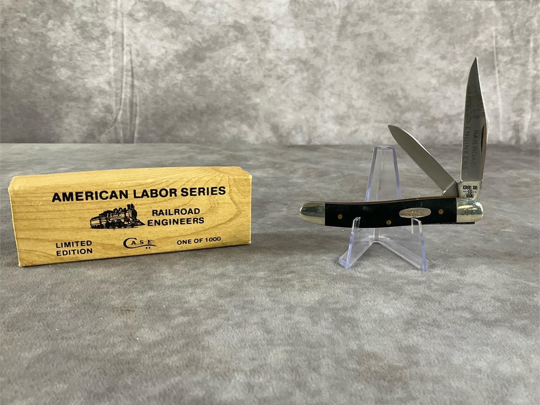 Vintage Limited Walnut Edition Knife: 1988 Case XX Railroad Engineers # 25 of 1000 LWE 22087 SS medium jack. Tight snap, includes original box. Box measures 4.25 inches wide X 1.5 inches tall.