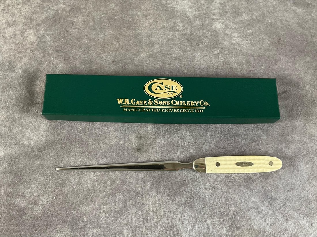 Natural Bone Letter Opener: Case XX Letter Opener Box measures 10 inches wide X 1.75 inches tall.