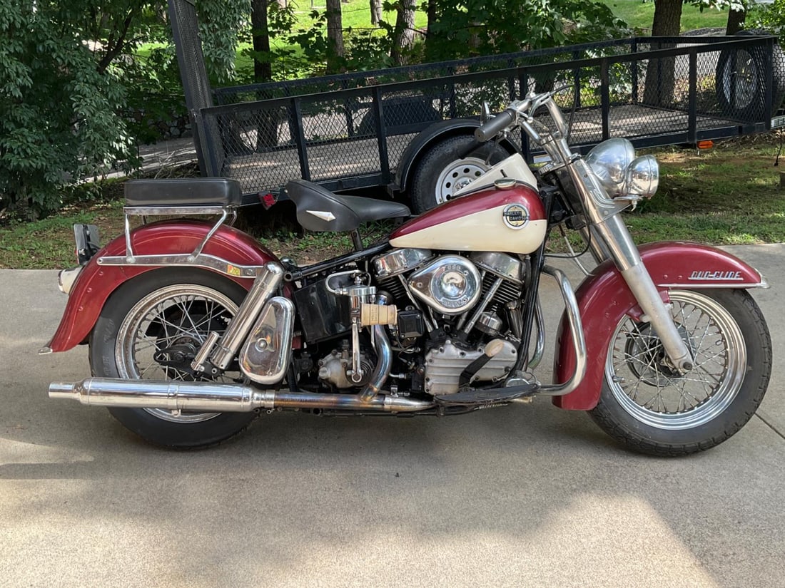 1958 Harley-Davidson Duo-Glide Motorcycle: The 1958 Harley-Davidson Duo-Glide “Panhead” sports significant model improvements for that year. Bike has 3,101 miles on it. The bone jarring rigid frame was upgraded with the advent of a