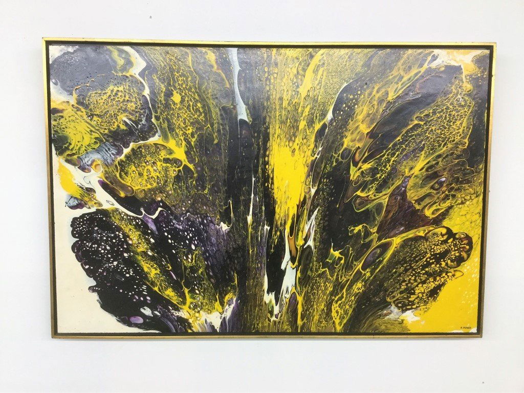 Abstract Acrylic on Masonite: Richard Mann 20th Century Active/Lived in California Height 21" Width 37"