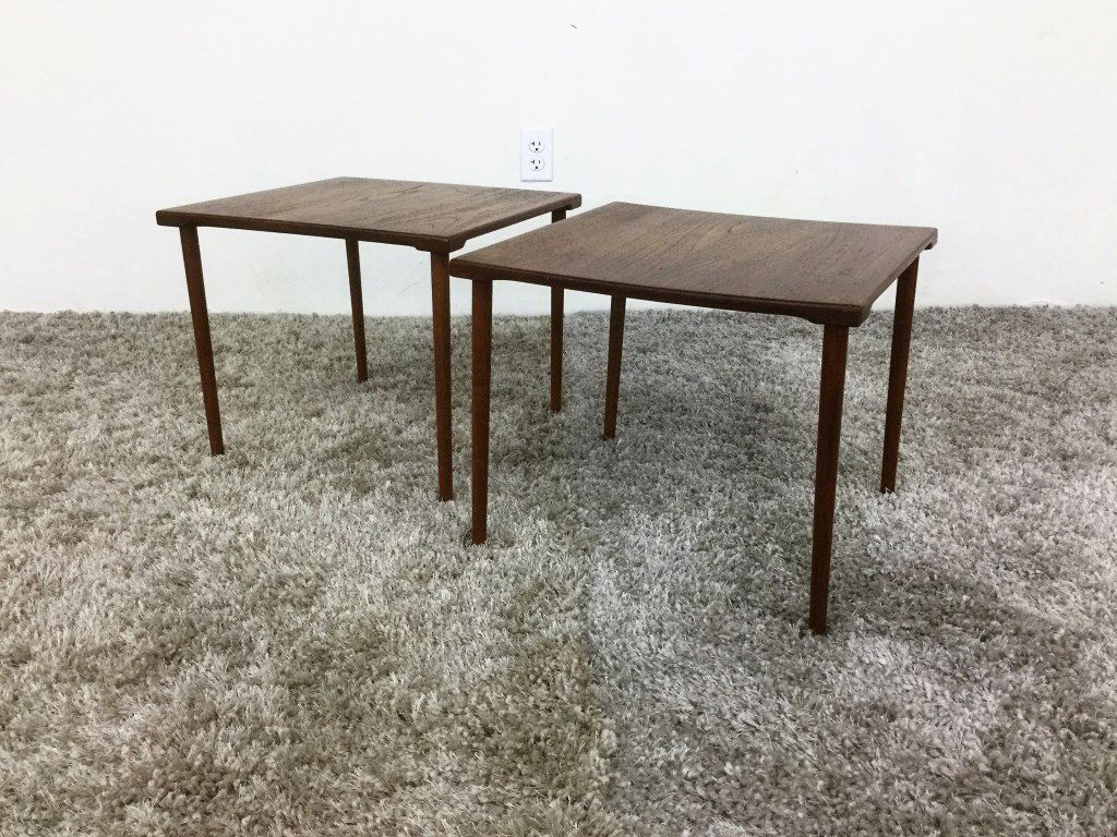 Pair Danish Modern Petetr Hvidt Tables: for John Stuart Made in Denmark 18" X 18" 16" Height