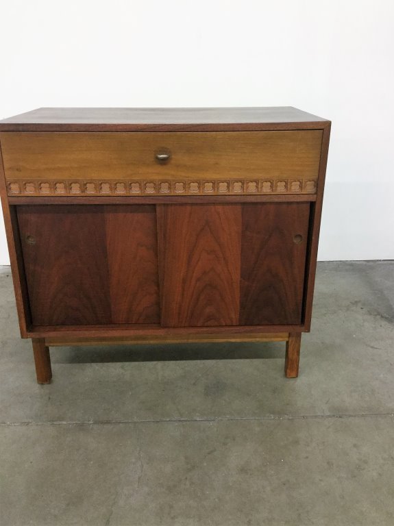 MID CENTURY SLIDING DOOR RECORD CABINET: GOOD CONDITION 31" TALL 33" WIDE 19" DEEP