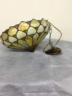 TIFFANY STYLE HANGING LAMP: 9" TALL 17" WIDE