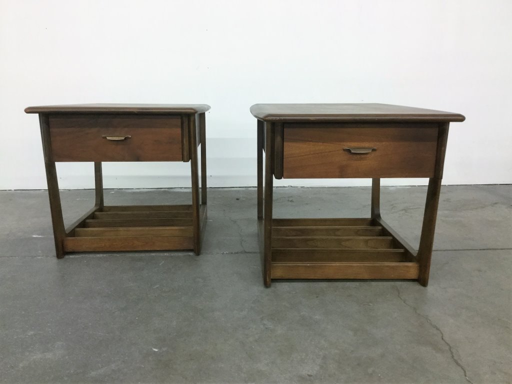 PAIR MID CENTURY WALNUT END TABLES (1 of 4)