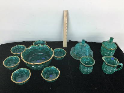 LOT GREEN CARNIVAL GLASS: VINTAGE