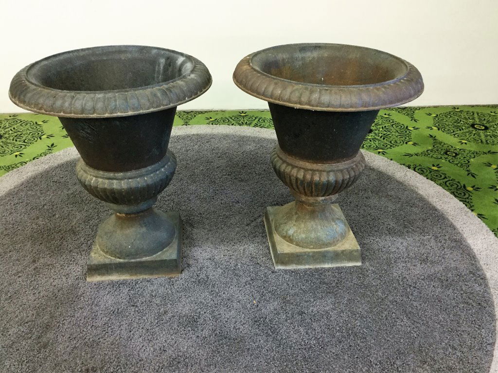 PAIR CAST IRON PLANTERS (1 of 5)
