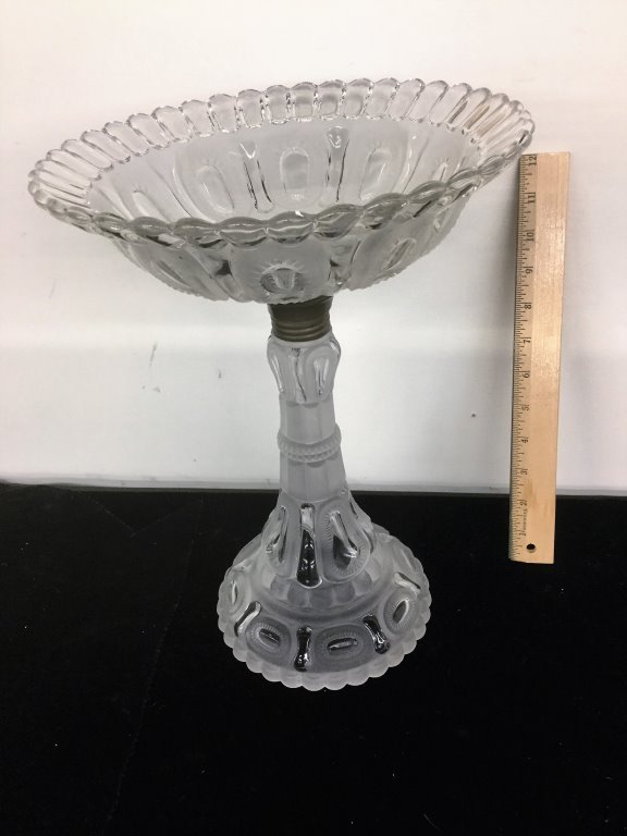 FROSTED COMPOTE: ATTRIBUTED BACARRAT TOP TO BASE ONE CHIP AT THREADS HEIGHT 14"