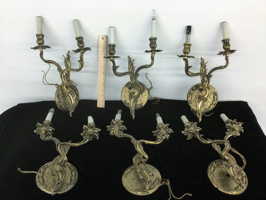 SET OF SIX BRASS WALL LIGHTS (1 of 3)