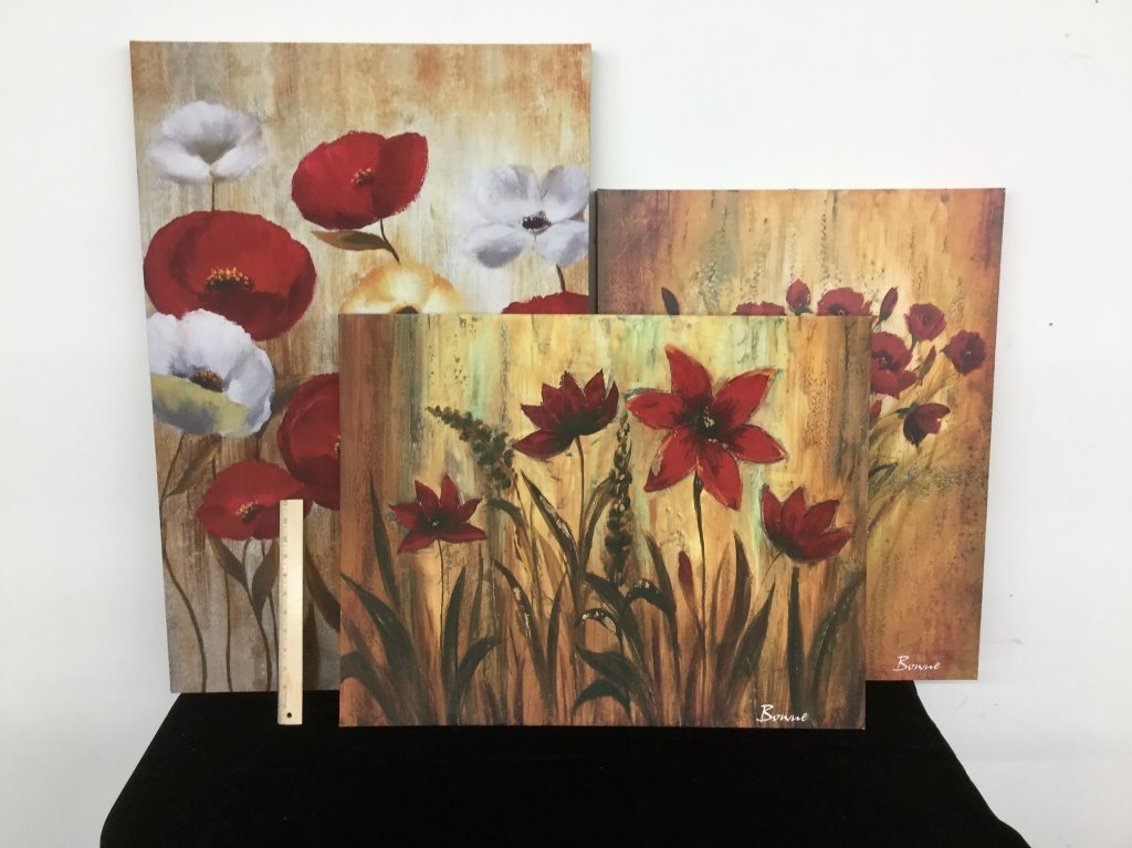 SET OF THREE UNFRAMED FLOWER PICTURES (1 of 1)