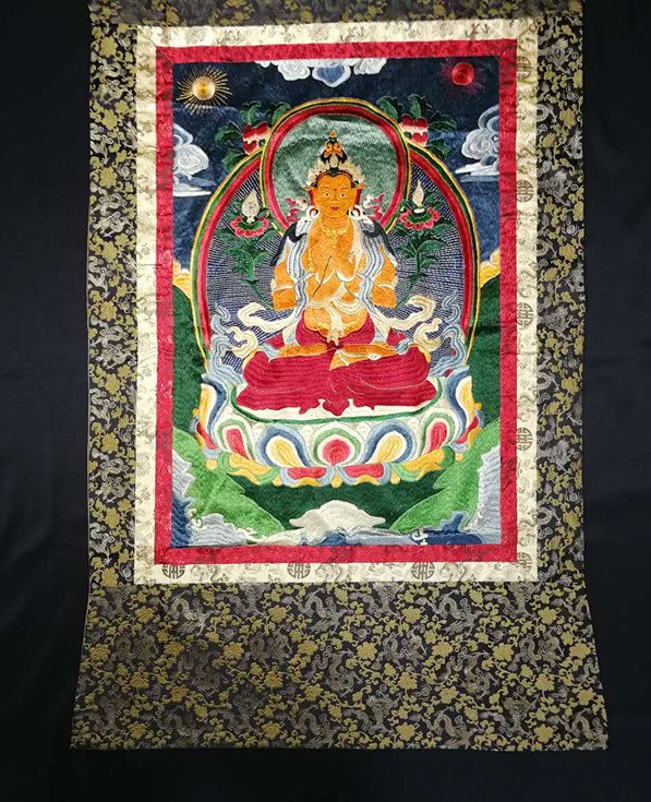 Chinese The court of huge needlepoint thangka: Chinese The court of huge needlepoint thangka S/125*82CM