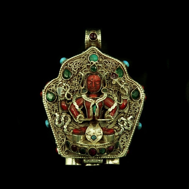 Tibet Buddhism Sterling silver Inlay Gem Vajra Box (1 of 6)
