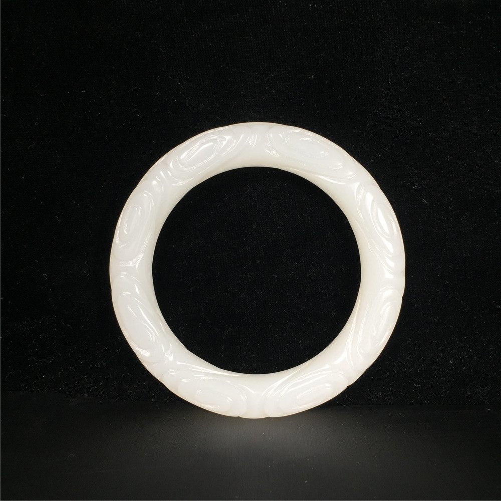 Chinese Hetian Carve White Jade Bracelets (1 of 5)