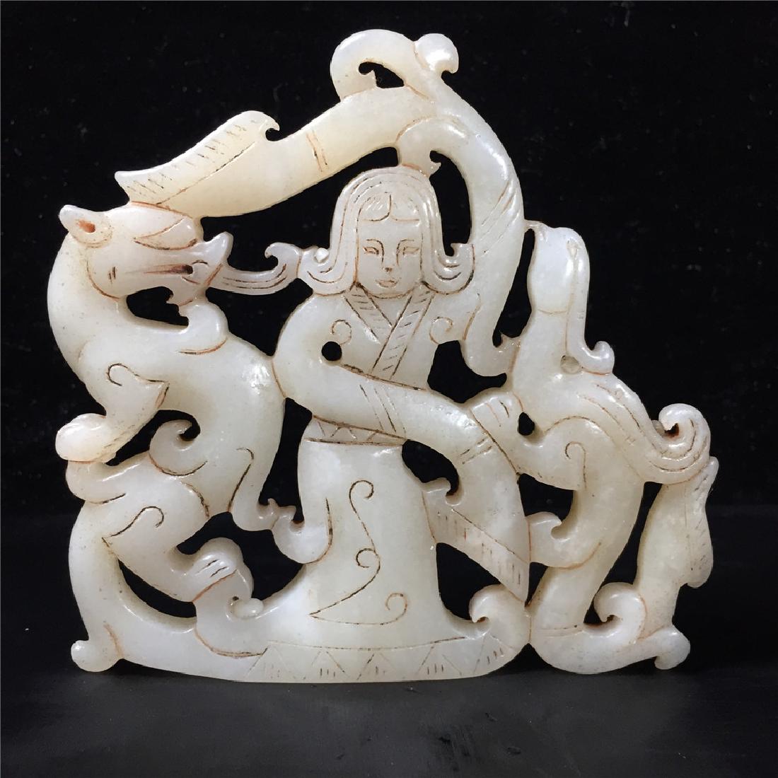 Chinese Hetian White Jade Nephrite Statu: Chinese Hetian White Jade Nephrite Statu.Identification certificate.Good condition.Size:97*94.2*10mm.Weight:112.74g